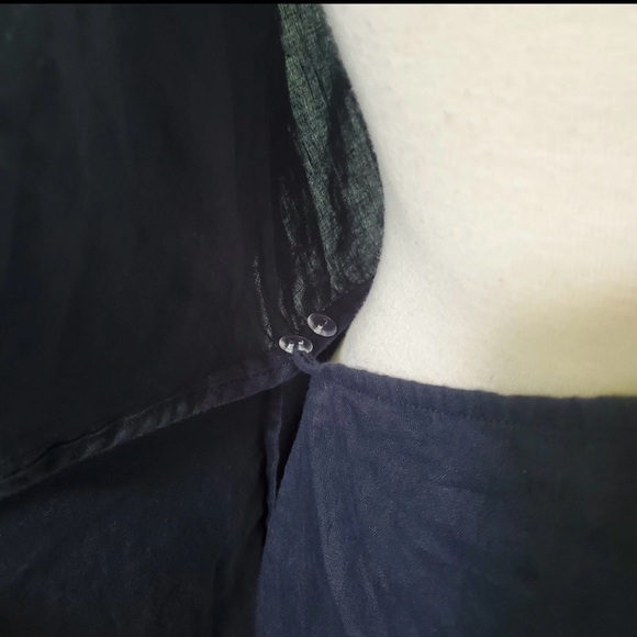 Magaschoni Wrap Dress Navy Blue 100% Linen Shirt Long Sleeve Classic Tie Waist - Picture 3 of 7